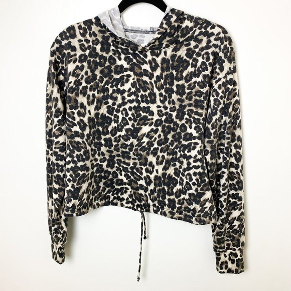 NEW Nordstrom leopard print crop drawstring waist hoodie medium - Picture 1 of 6